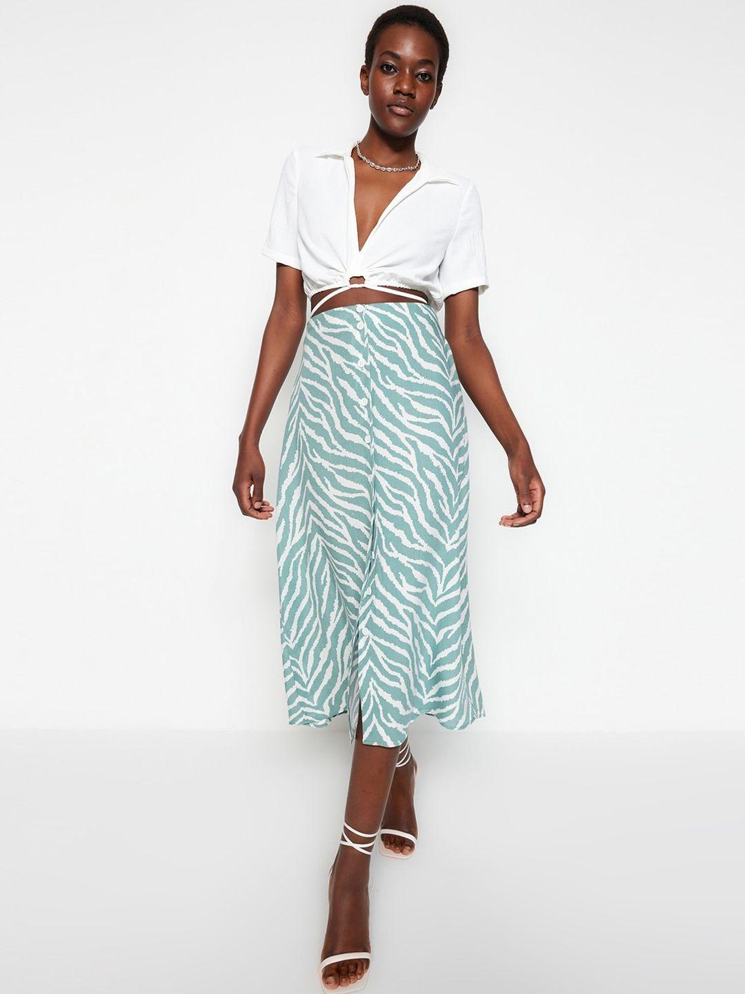 trendyol abstract printed midi-length a-line skirt