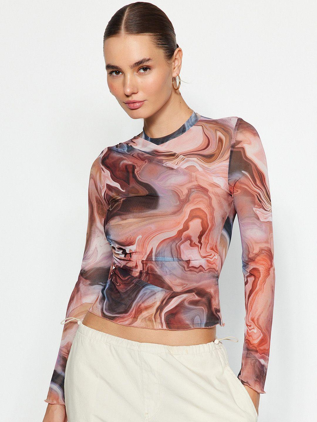 trendyol abstract printed net top