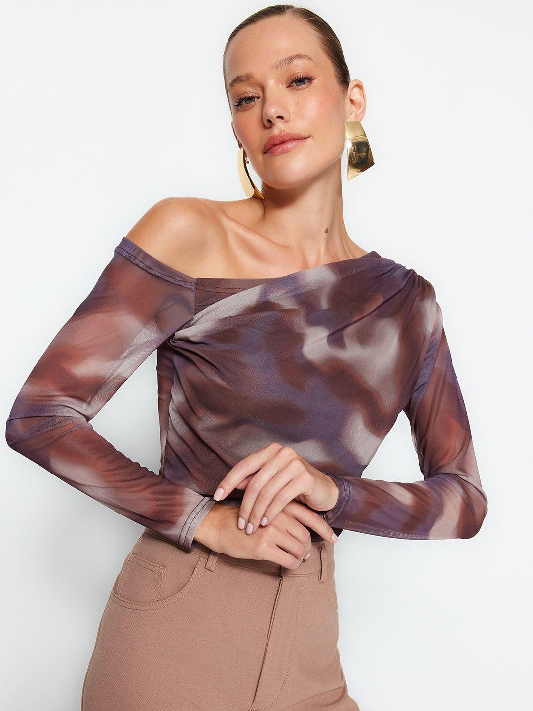 trendyol abstract printed net top