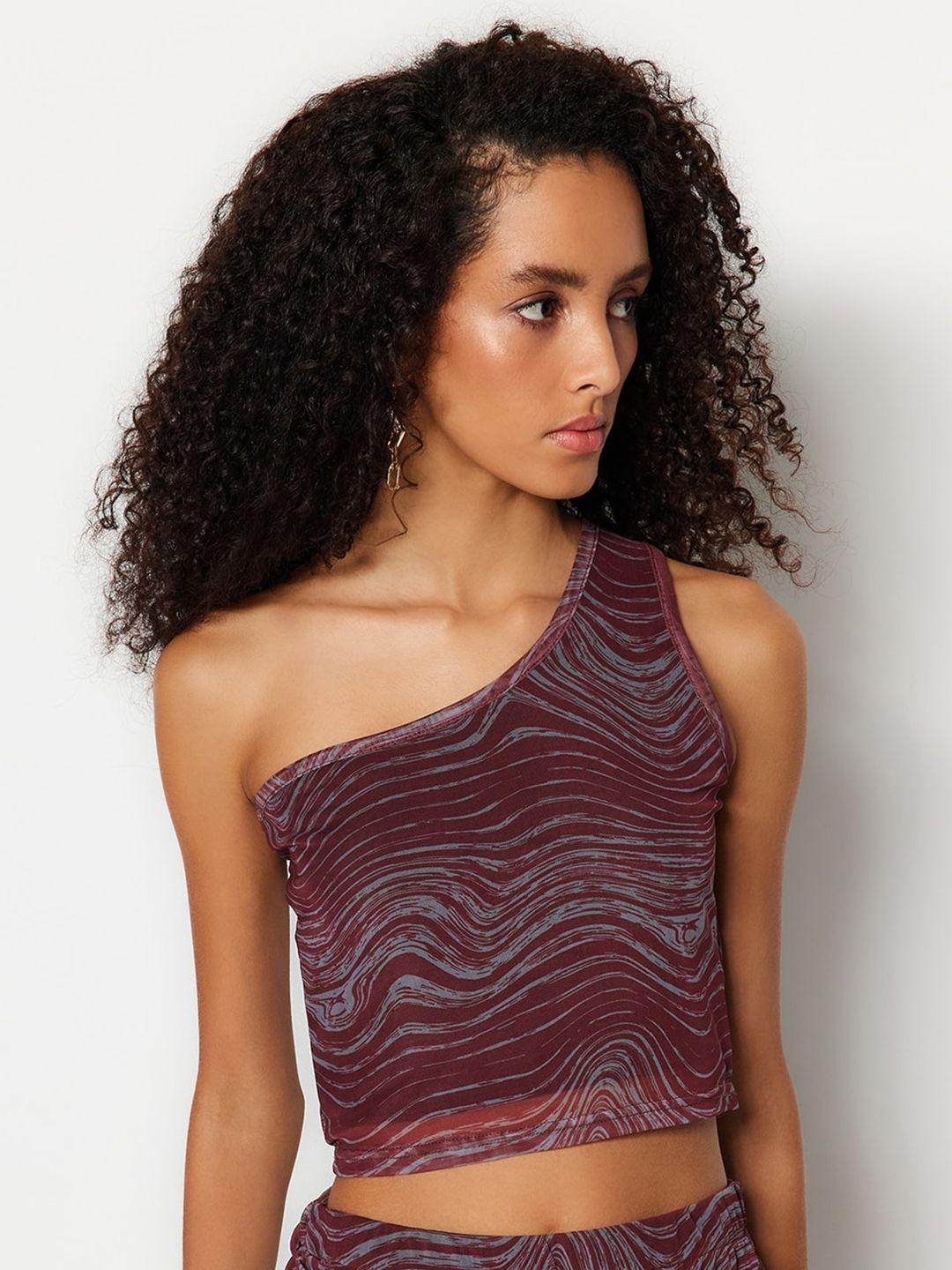 trendyol abstract printed one shoulder regular crop top