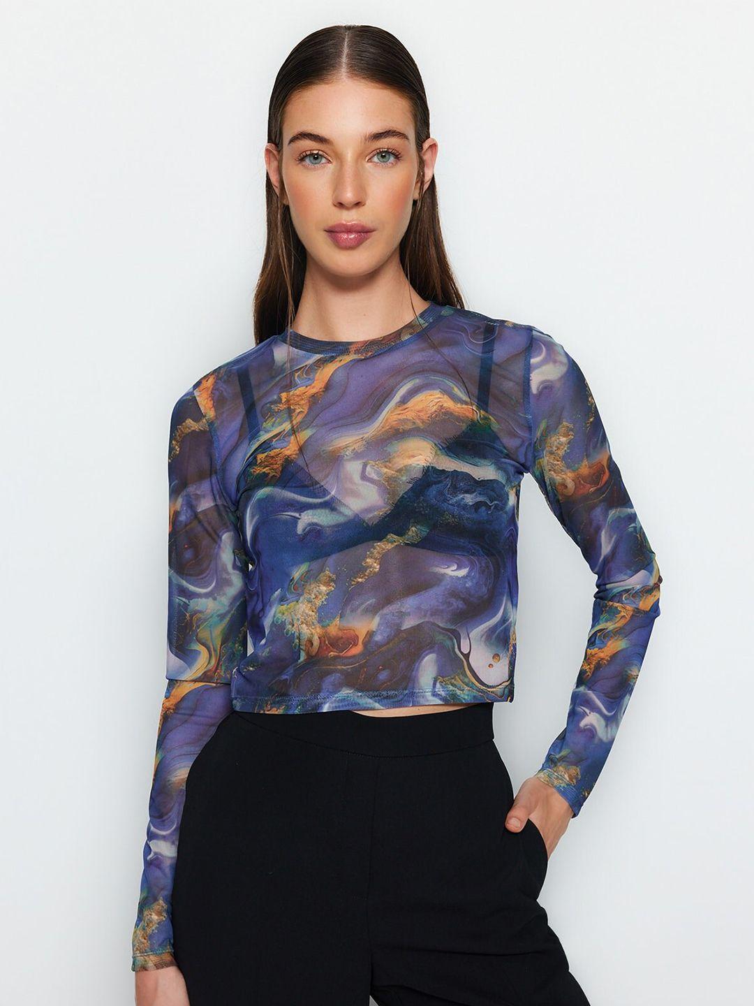 trendyol abstract printed round neck regular top