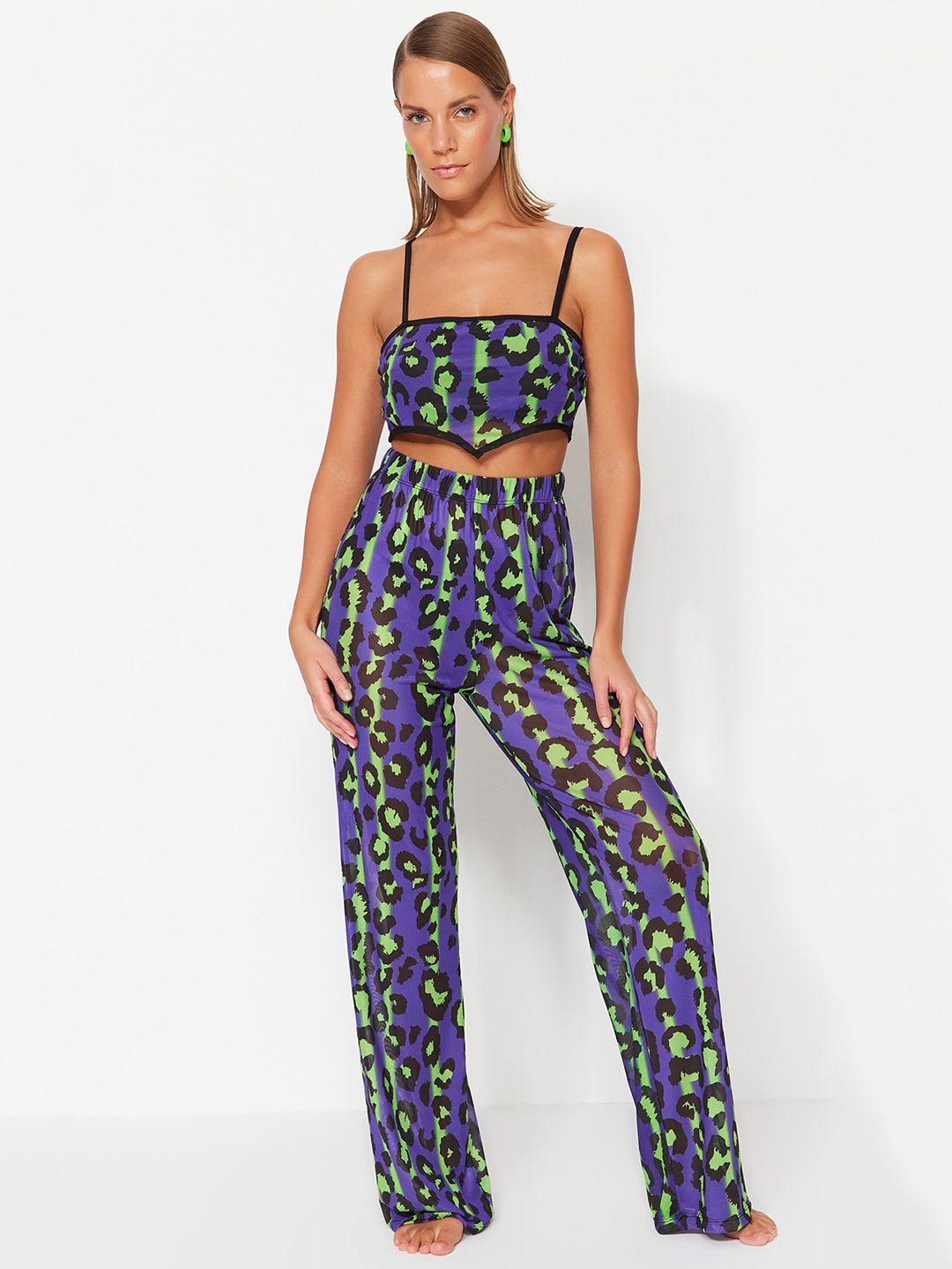 trendyol abstract printed shoulder straps top & trousers