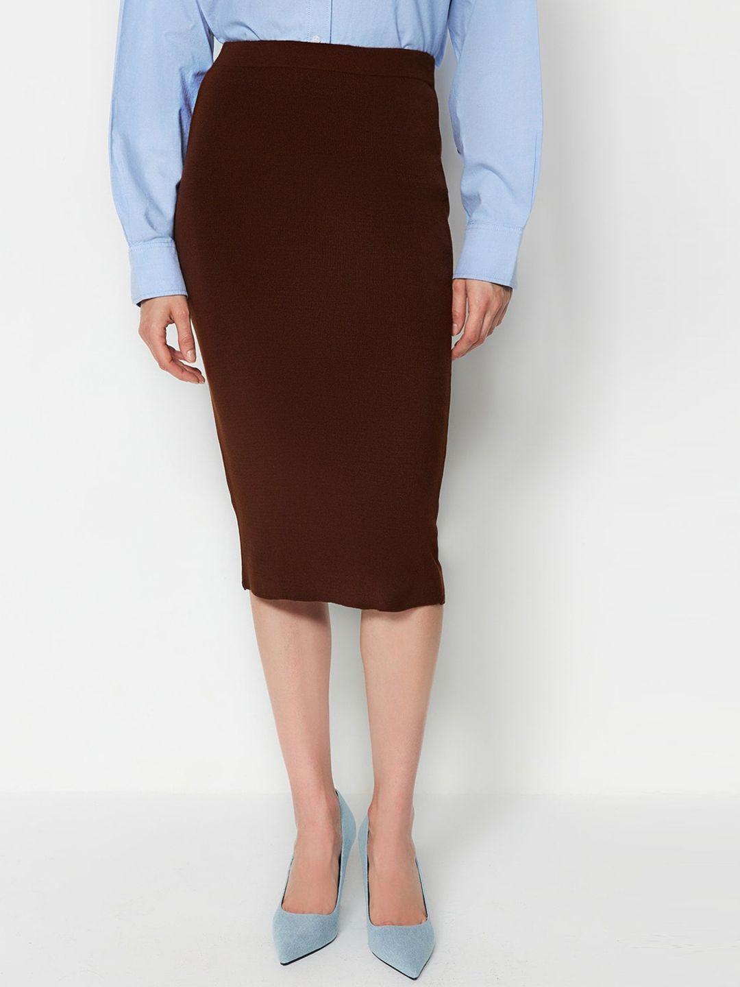 trendyol acrylic a-line straight midi skirt