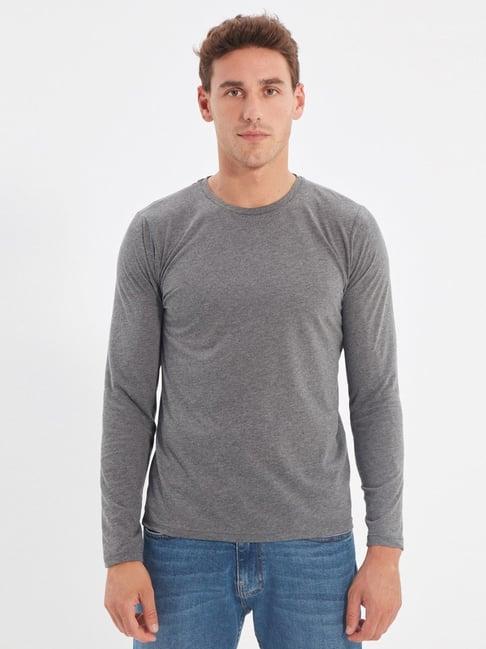 trendyol anthracite cotton regular fit t-shirt