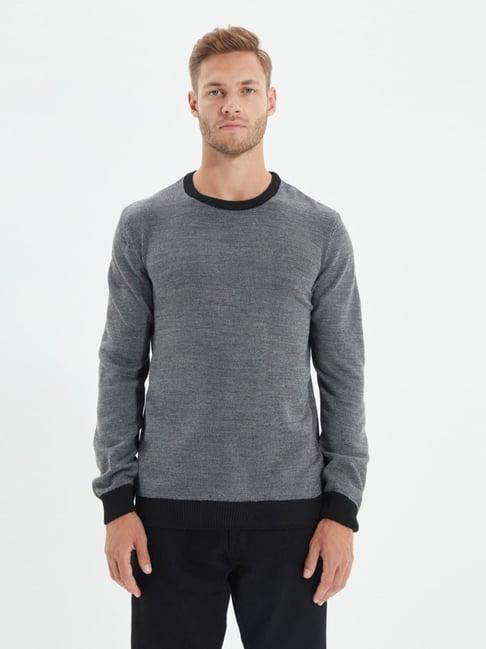 trendyol anthracite regular fit self pattern sweater