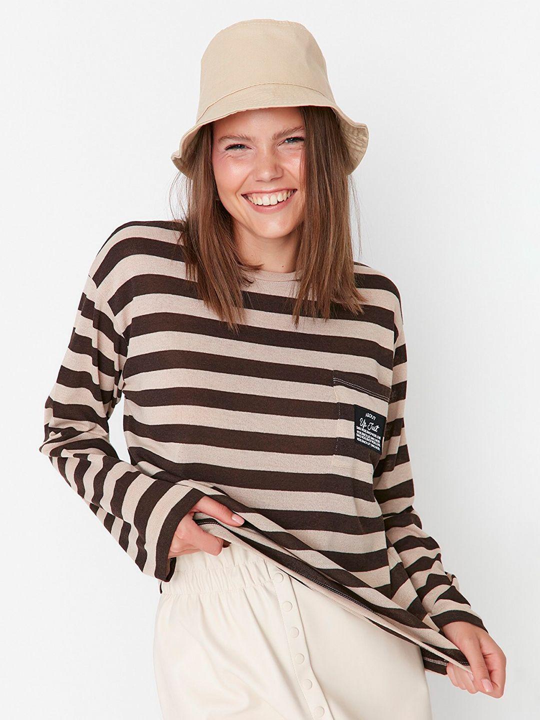 trendyol beige & brown striped top