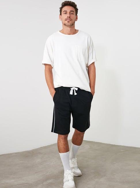 trendyol black cotton regular fit shorts