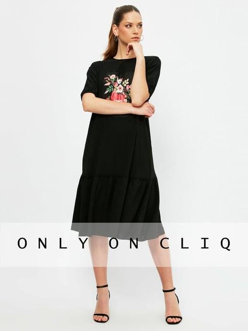 trendyol black graphic print a-line dress