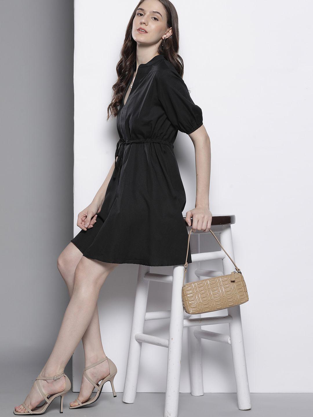 trendyol black solid a-line dress