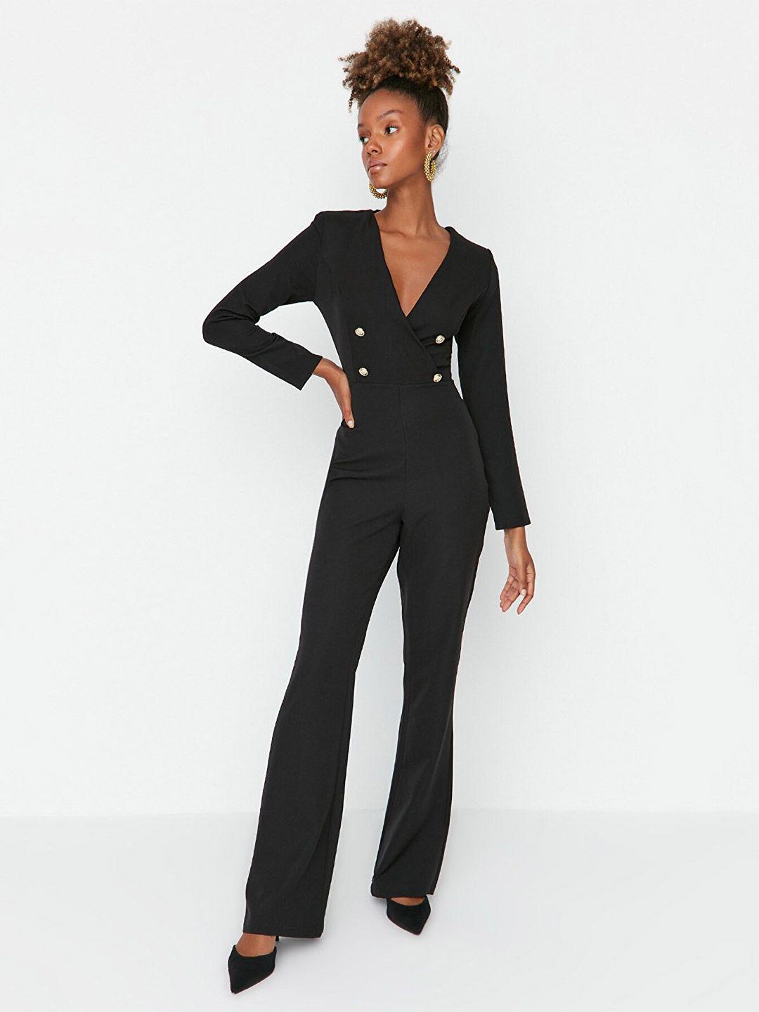 trendyol black solid basic jumpsuit