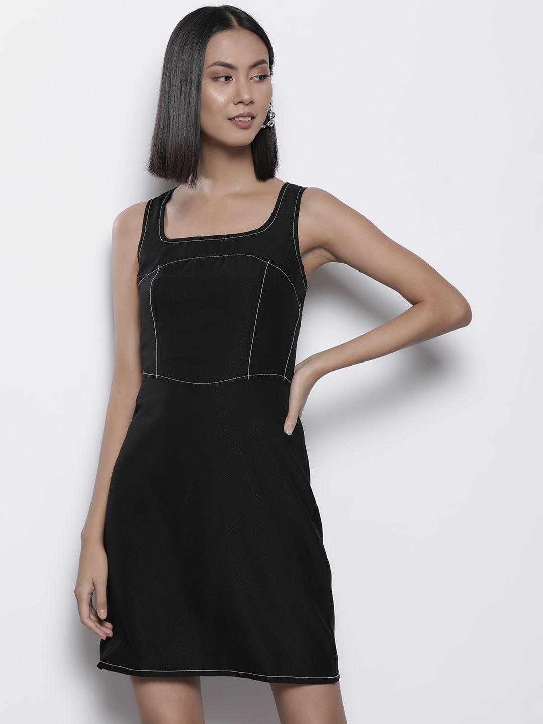 trendyol black solid sheath dress