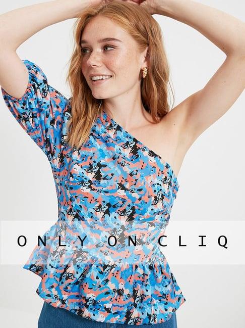 trendyol blue floral print top