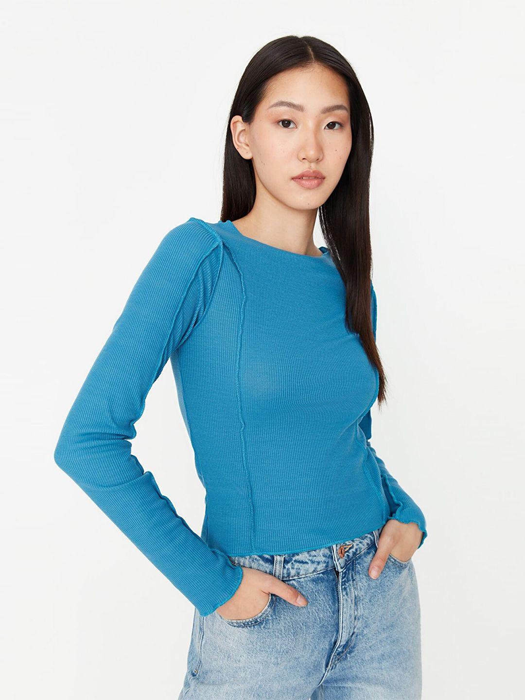 trendyol blue solid casual top