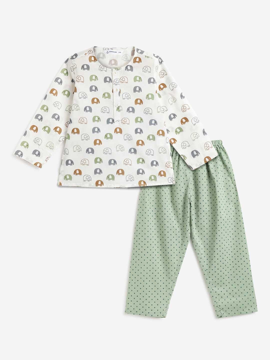 trendyol boys pure cotton printed top and pyjamas night suit