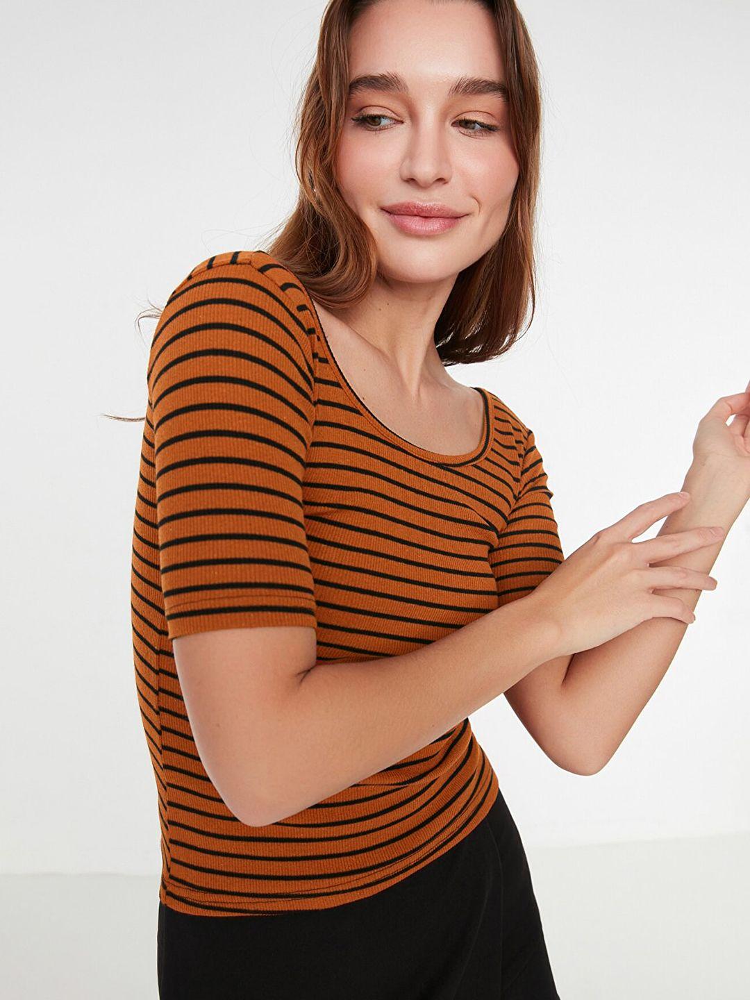 trendyol brown & black striped top