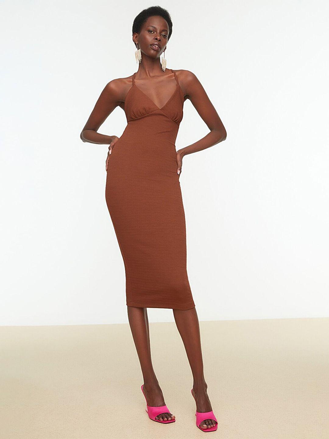 trendyol brown bodycon dress