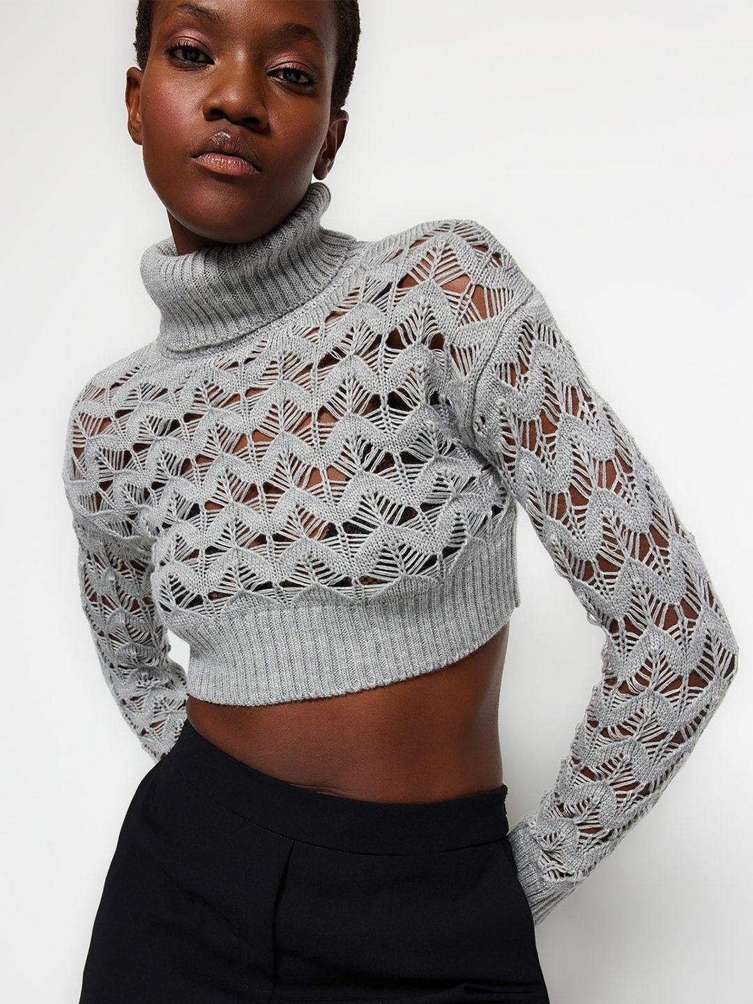 trendyol cable knit turtle neck pure acrylic crop pullover