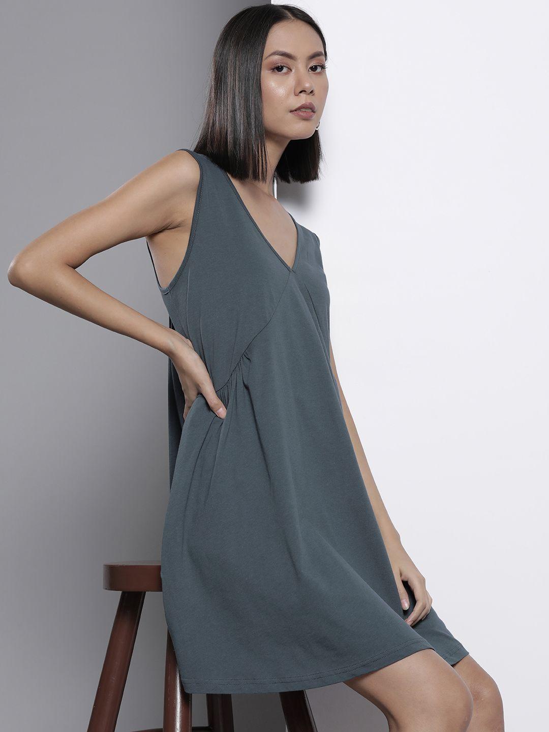 trendyol charcoal grey solid a-line dress