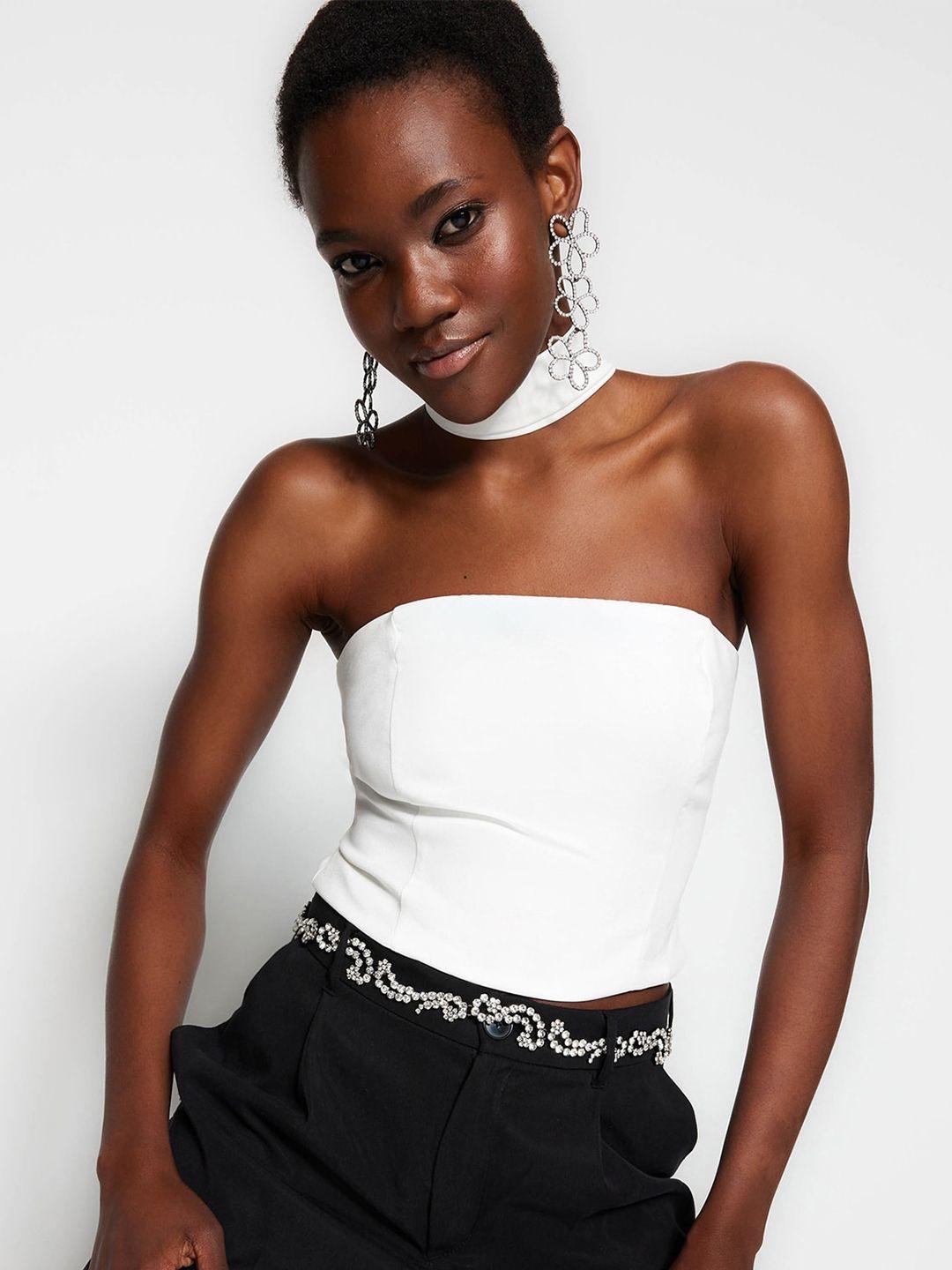 trendyol choker neck sleeveless crop tube top