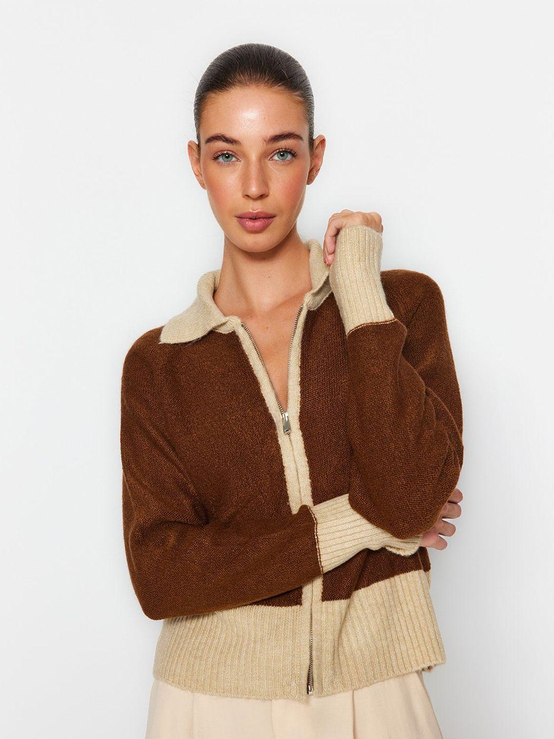 trendyol colourblocked front-open sweater