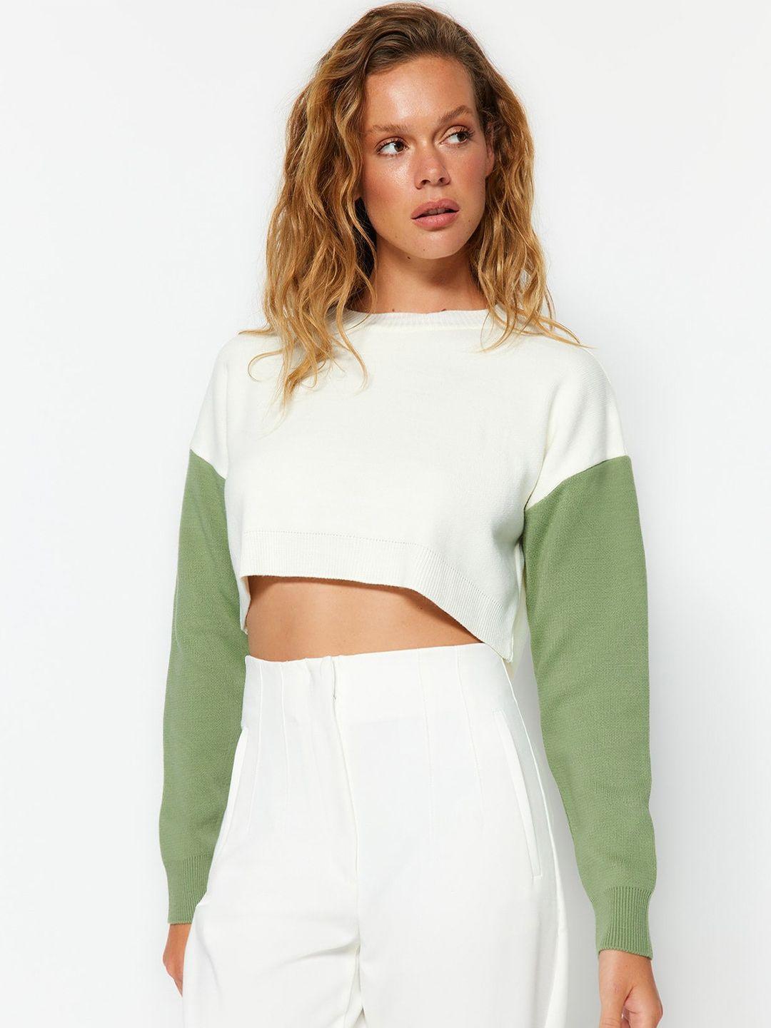trendyol colourblocked long sleeves acrylic cropped pullover