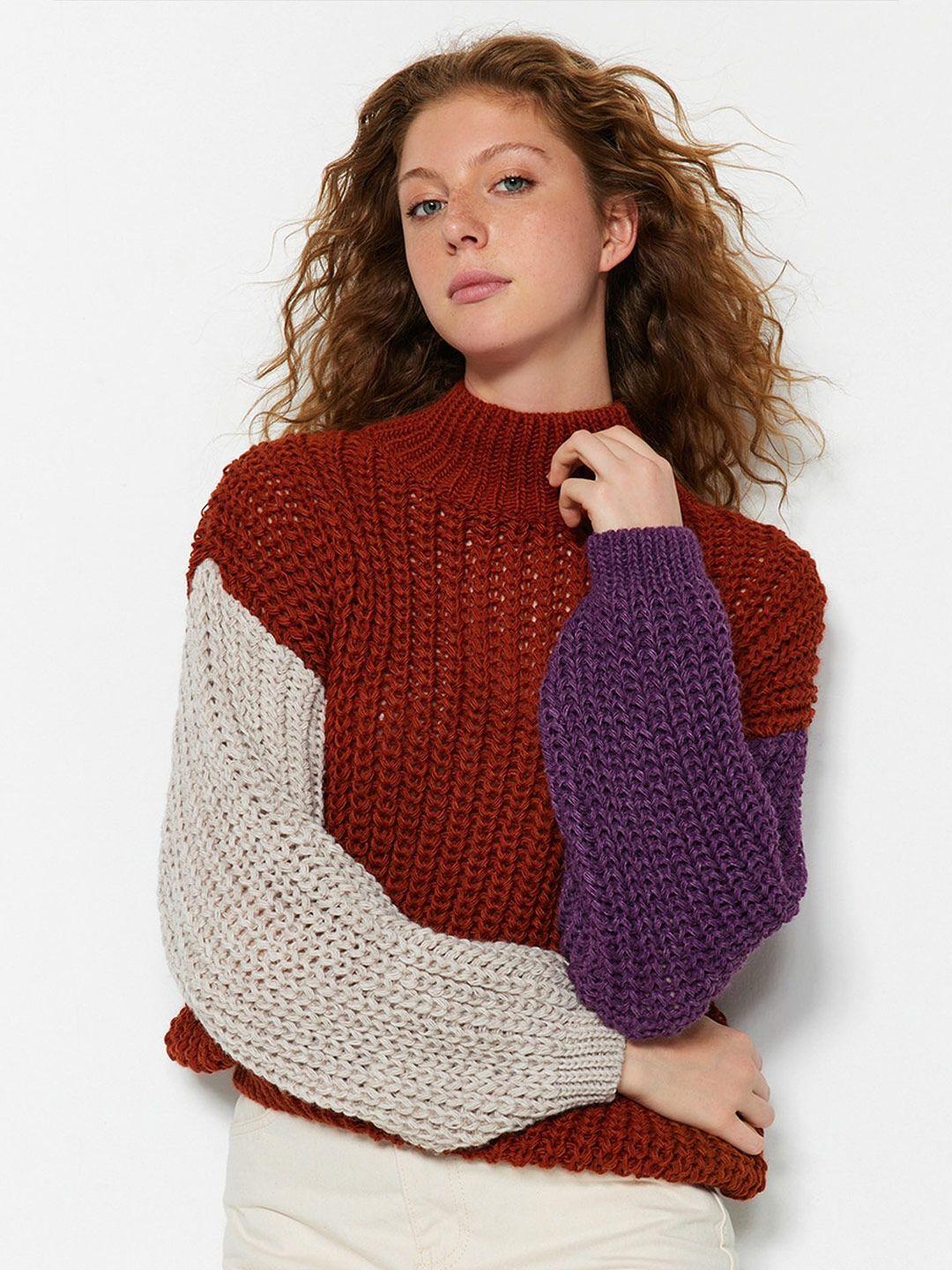 trendyol colourblocked open knit sweater