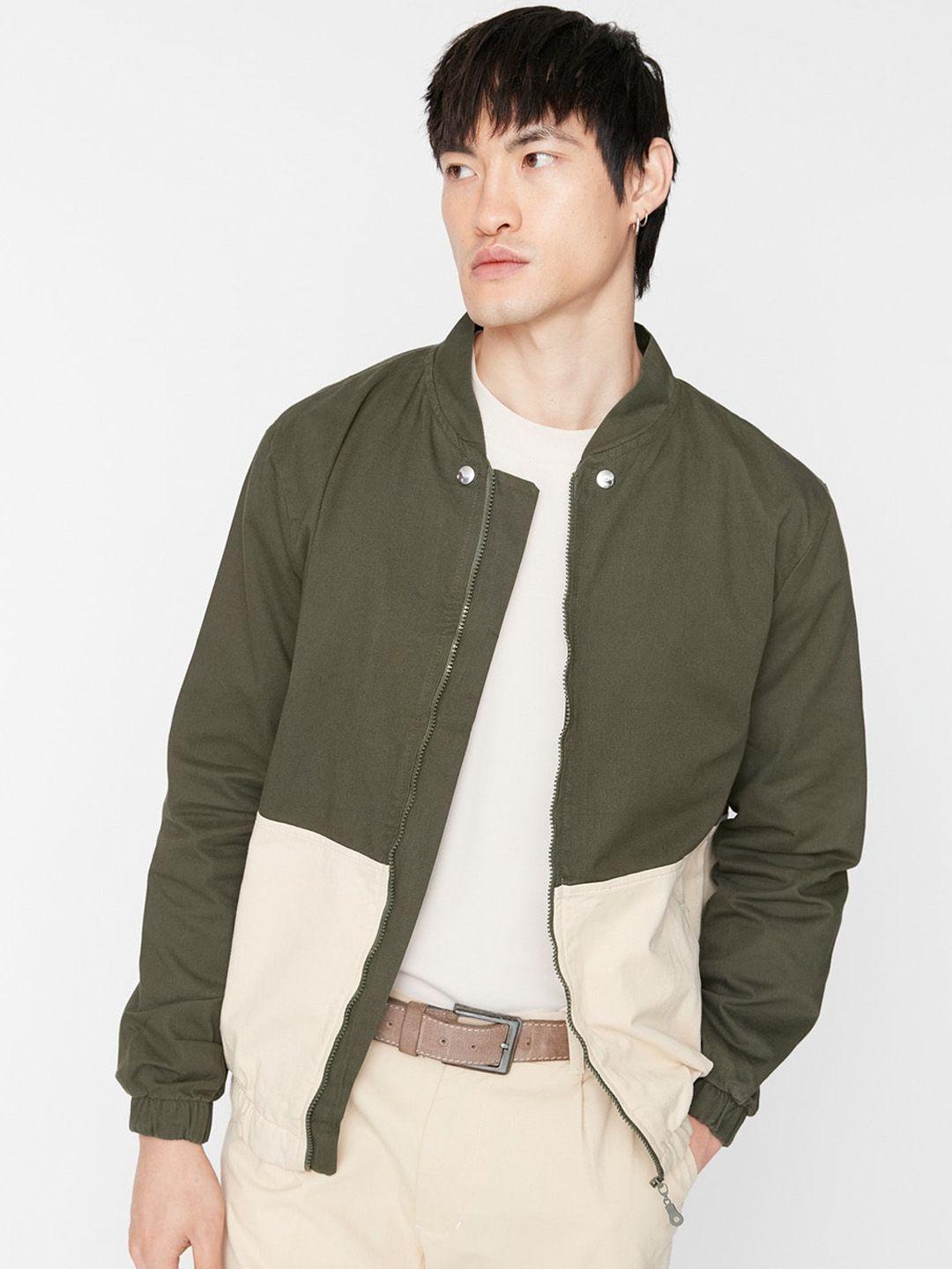 trendyol colourblocked stand collar cotton bomber jacket