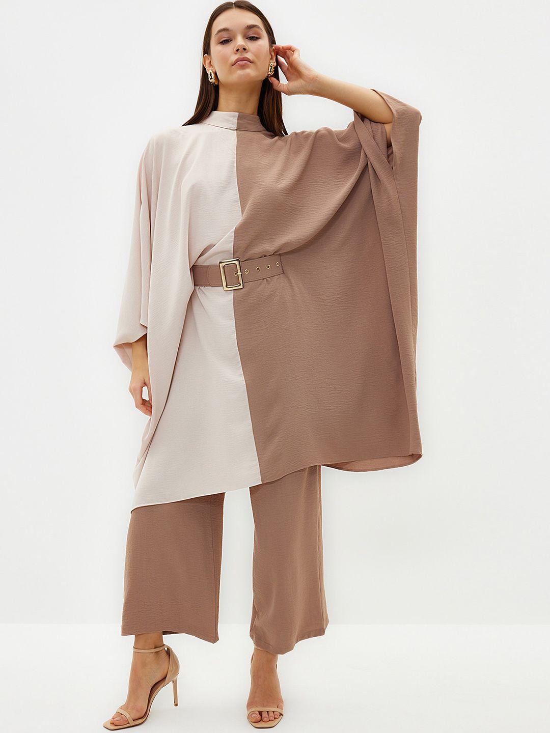 trendyol colourblocked tunic with trouser co-ords