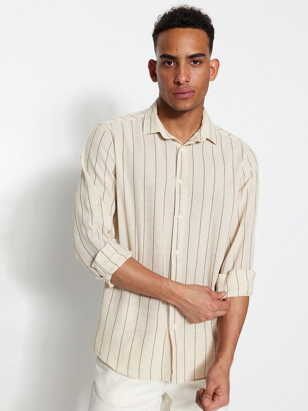 trendyol contemporary striped pure cotton casual shirt