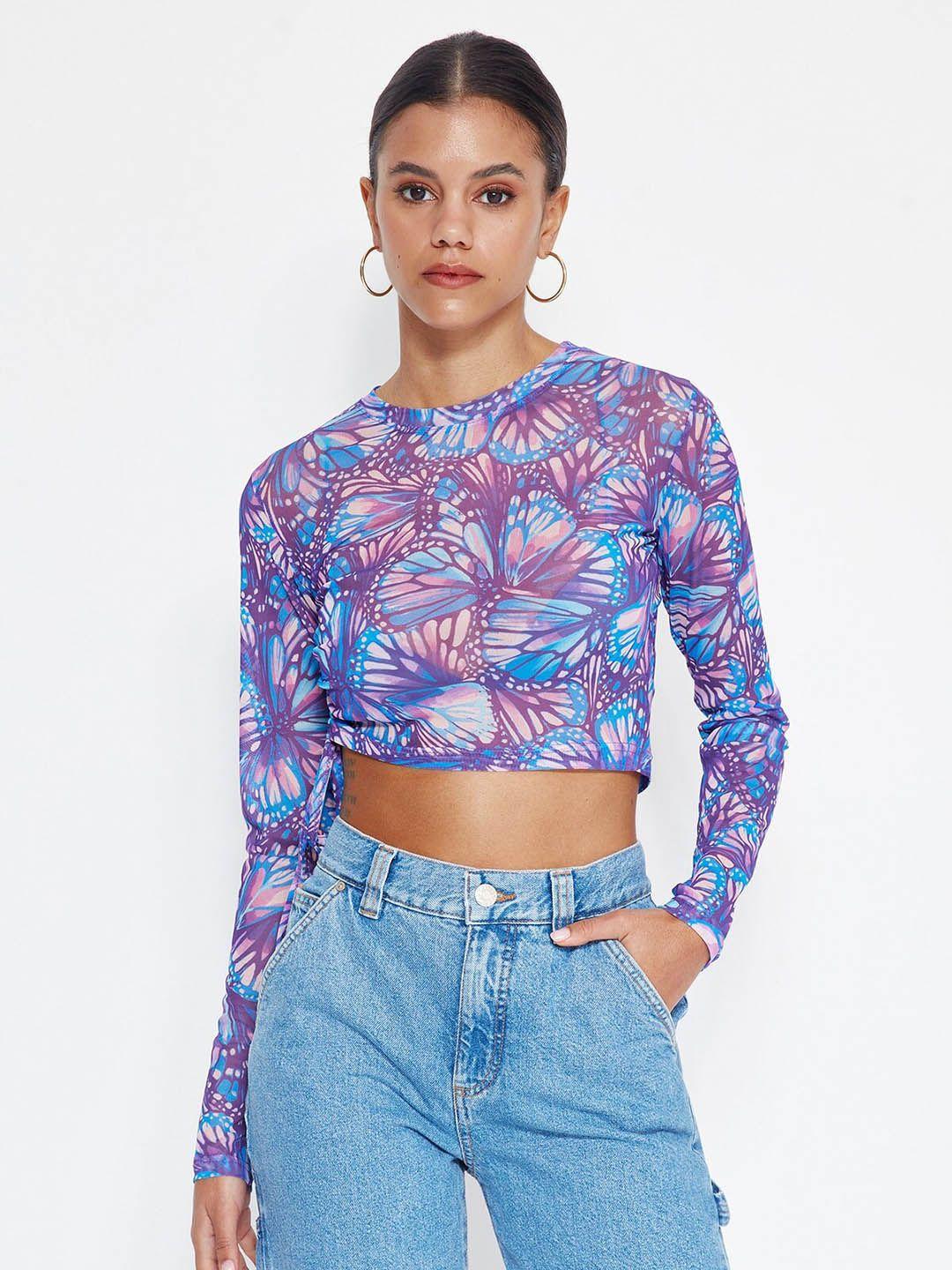 trendyol conversational printed gathered detail crop top