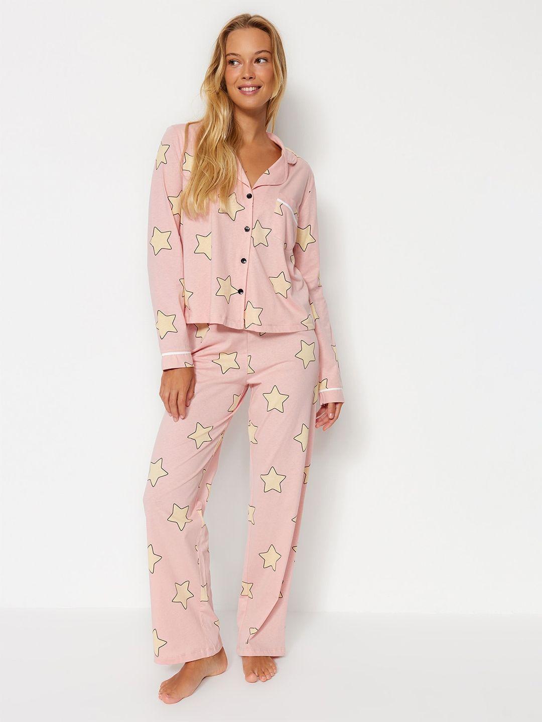 trendyol conversational printed pure cotton night suit