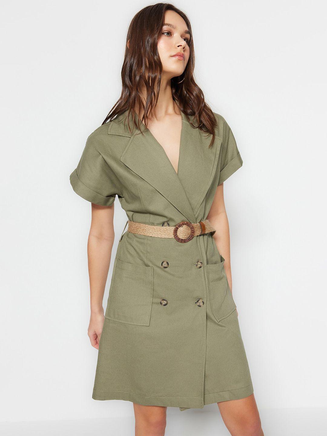 trendyol cotton lapel neck opaque shirt dress