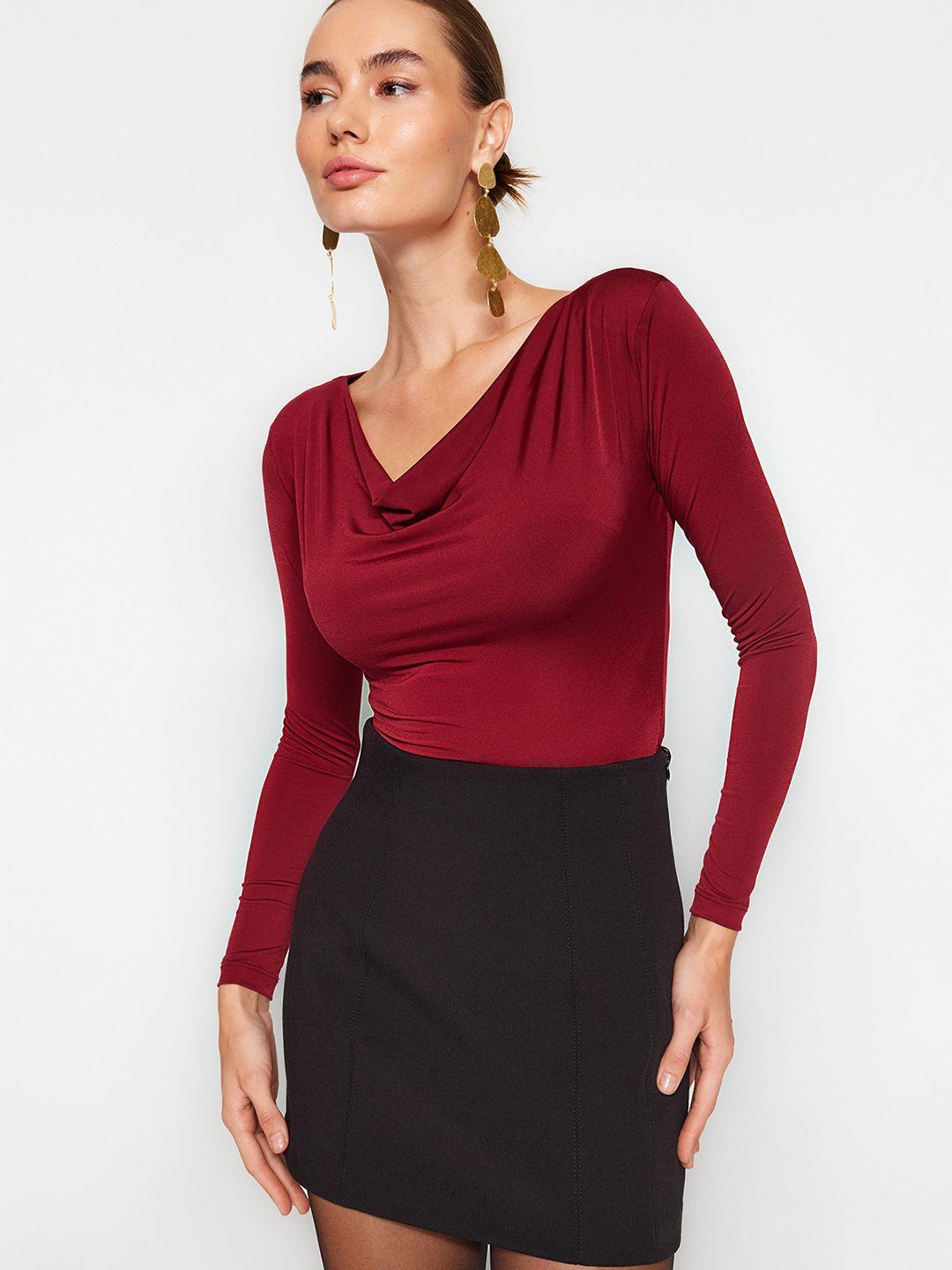 trendyol cowl neck fitted net top