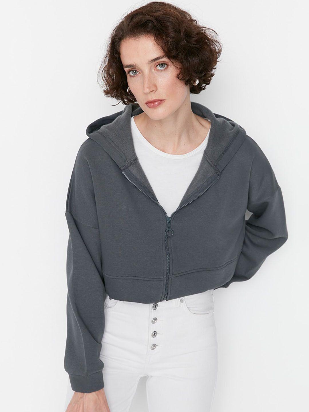 trendyol crop hooded sporty jacket