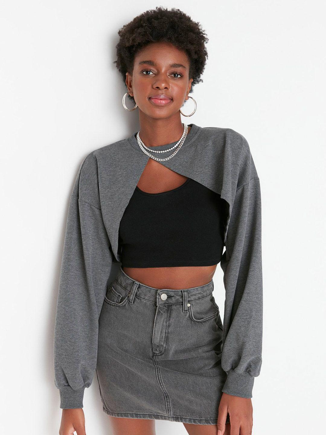 trendyol cuffed sleeves cut out crop top