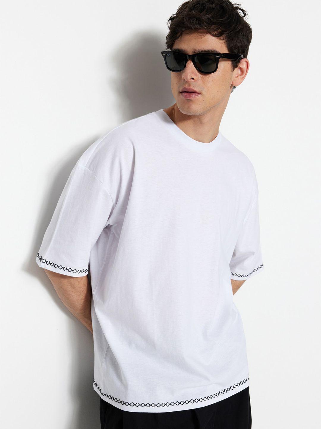 trendyol drop-shoulder sleeves pure cotton casual t-shirt