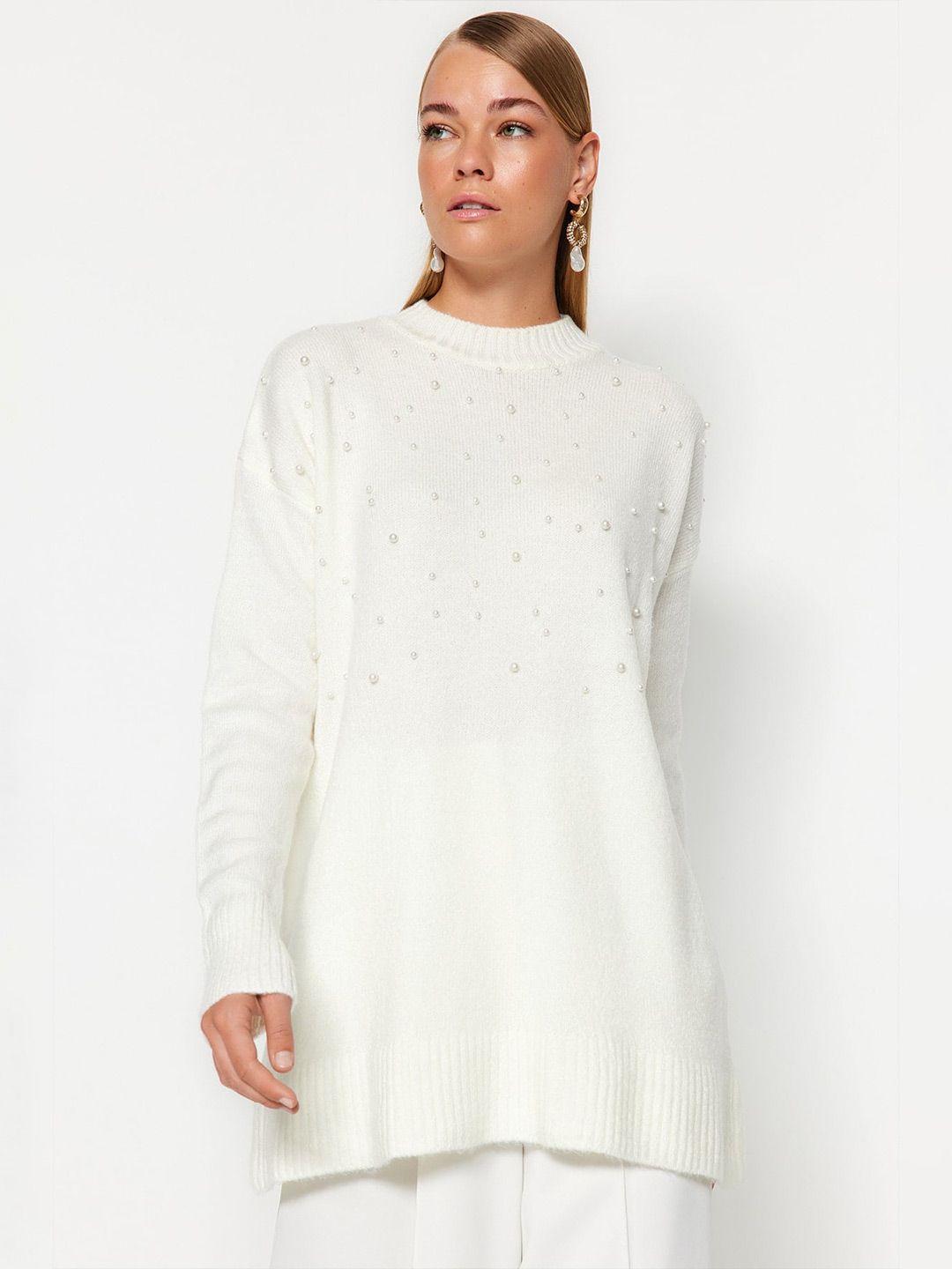 trendyol embellished pure acrylic longline pullover sweaters