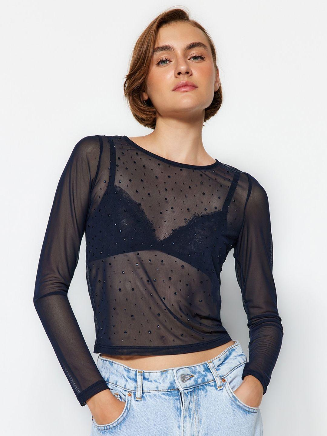 trendyol embellished round neck top