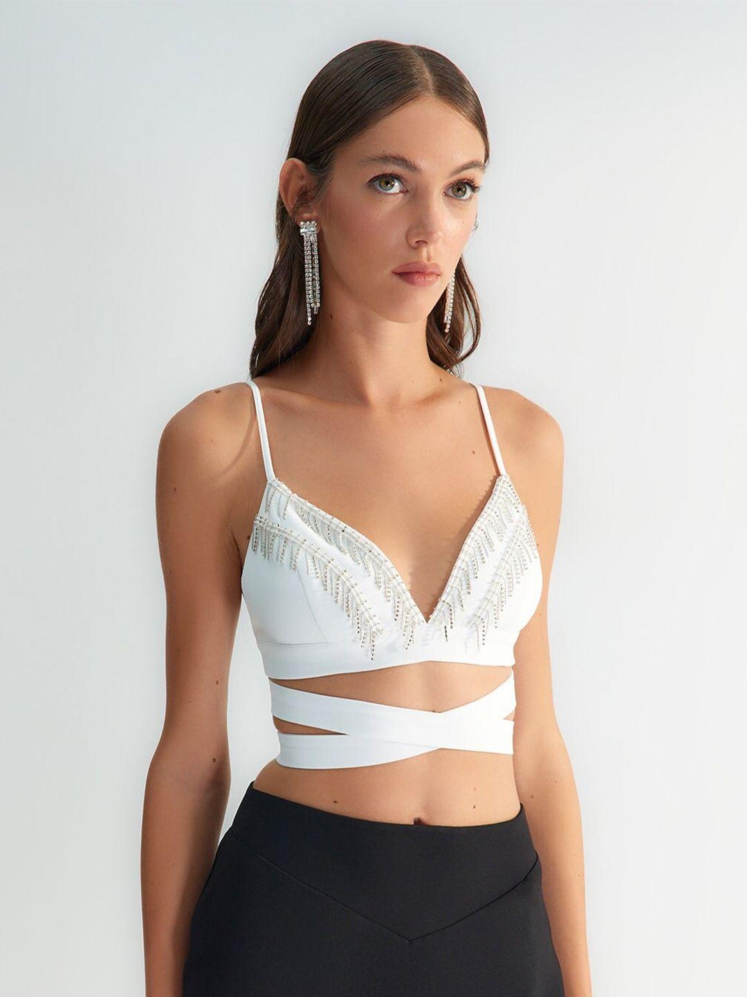 trendyol embellished studded bralette crop top