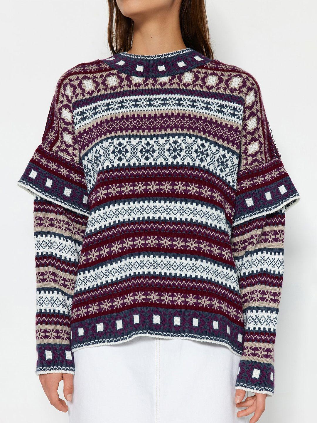 trendyol ethnic motifs printed acrylic pullover sweaters