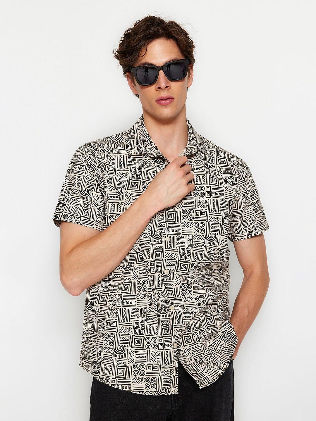 trendyol ethnic motifs printed cotton casual shirt