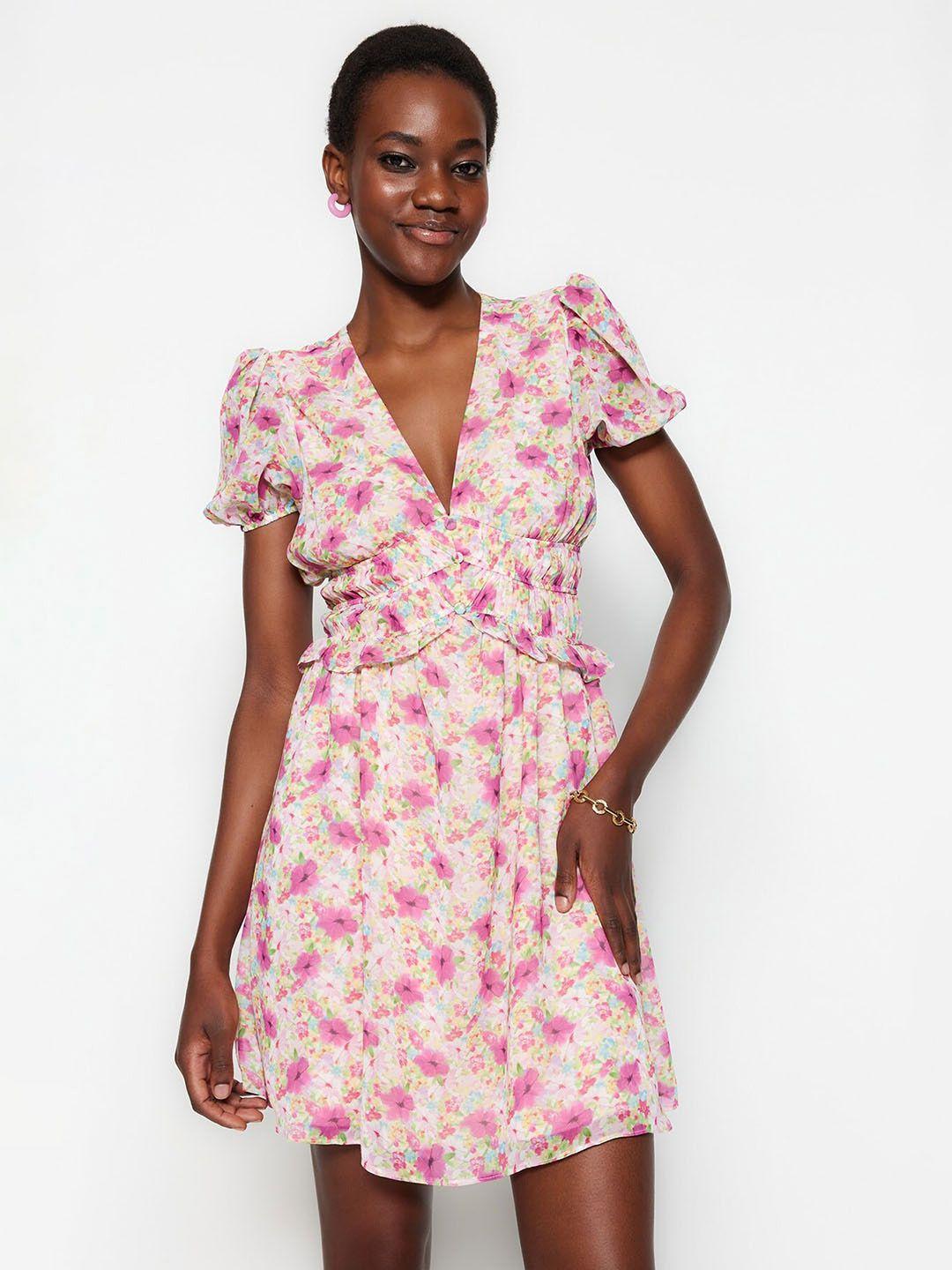 trendyol floral print fit & flare dress