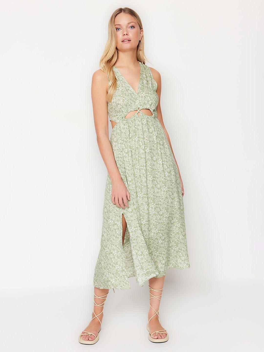 trendyol floral print v-neck midi dress