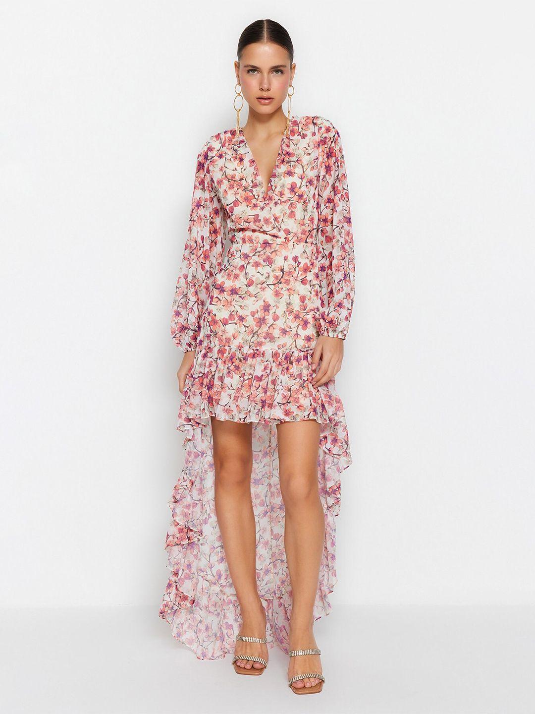 trendyol floral print wrap dress