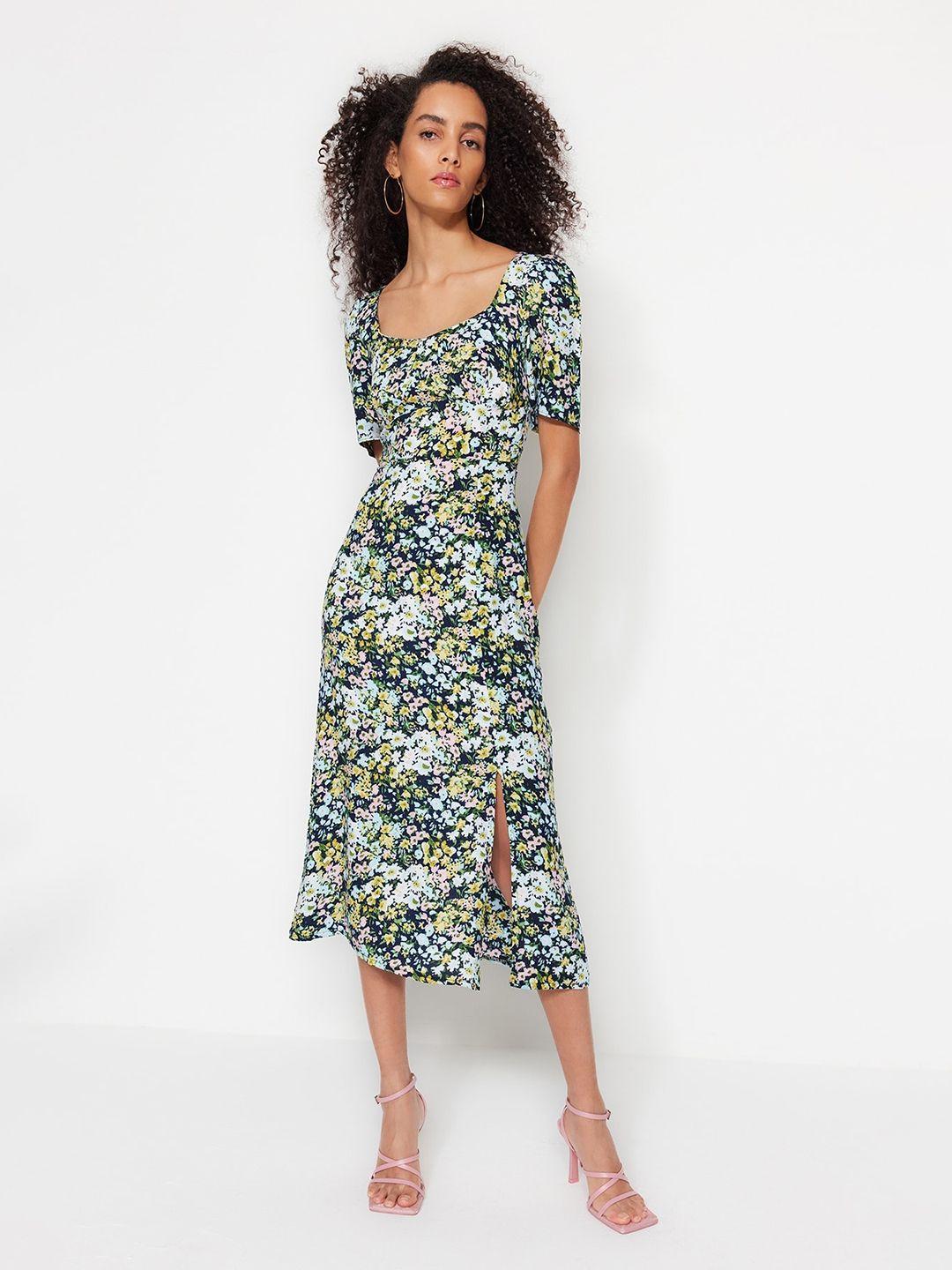 trendyol floral printed a-line midi dress