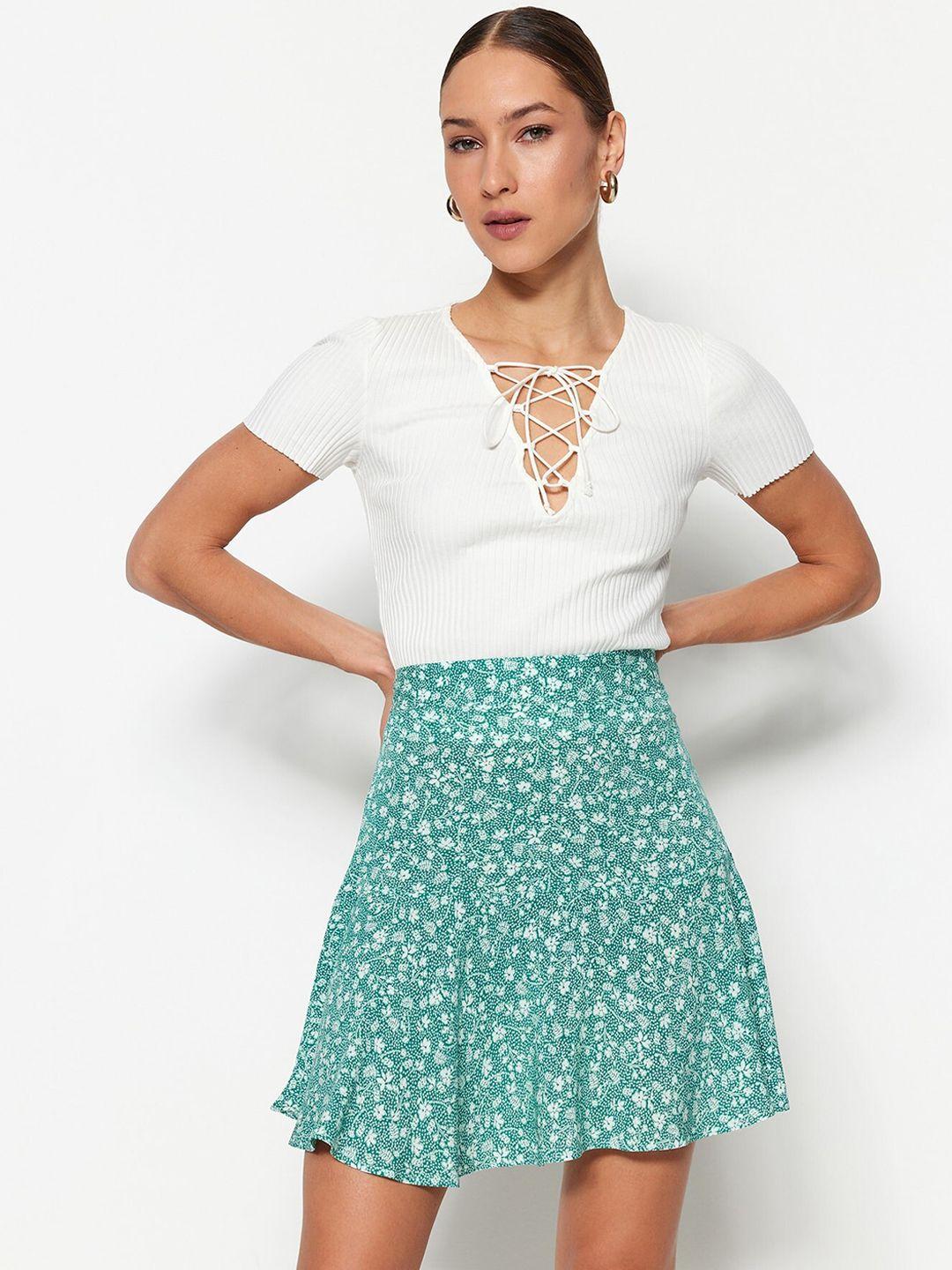 trendyol floral printed a-line mini skirt