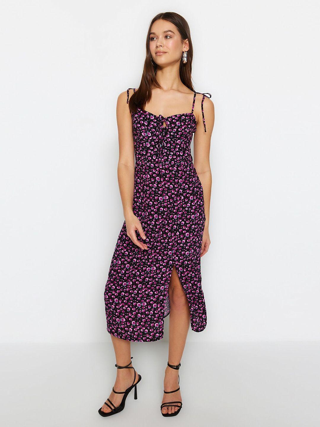 trendyol floral printed a-line slit midi dress