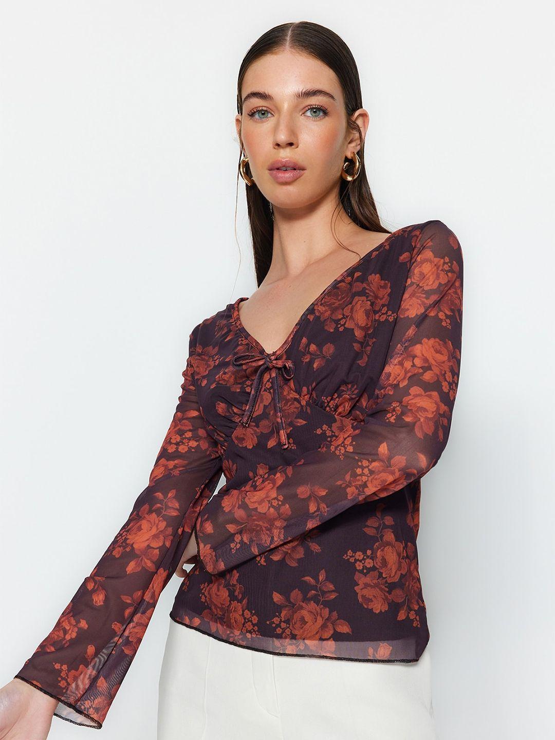 trendyol floral printed bell sleeve top