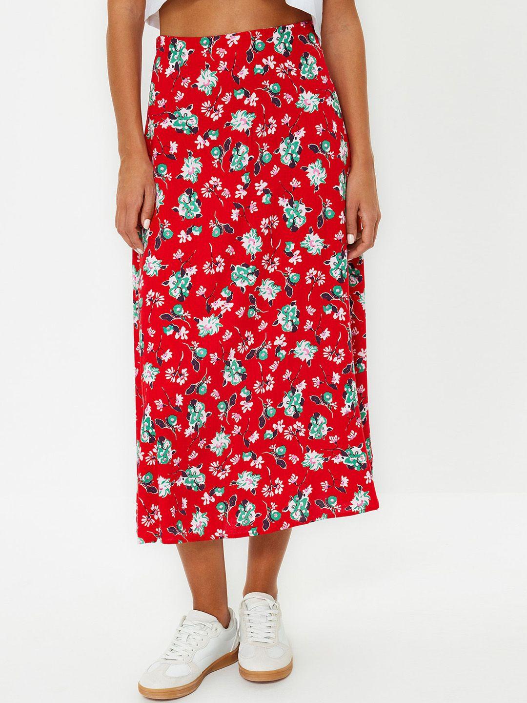 trendyol floral printed flared midi skirt