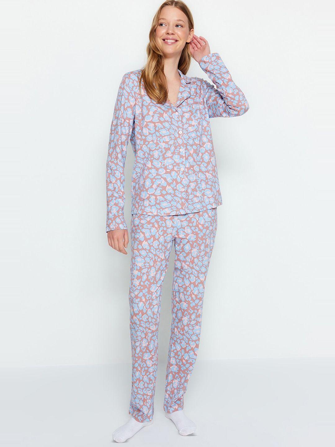 trendyol floral printed pure cotton night suit